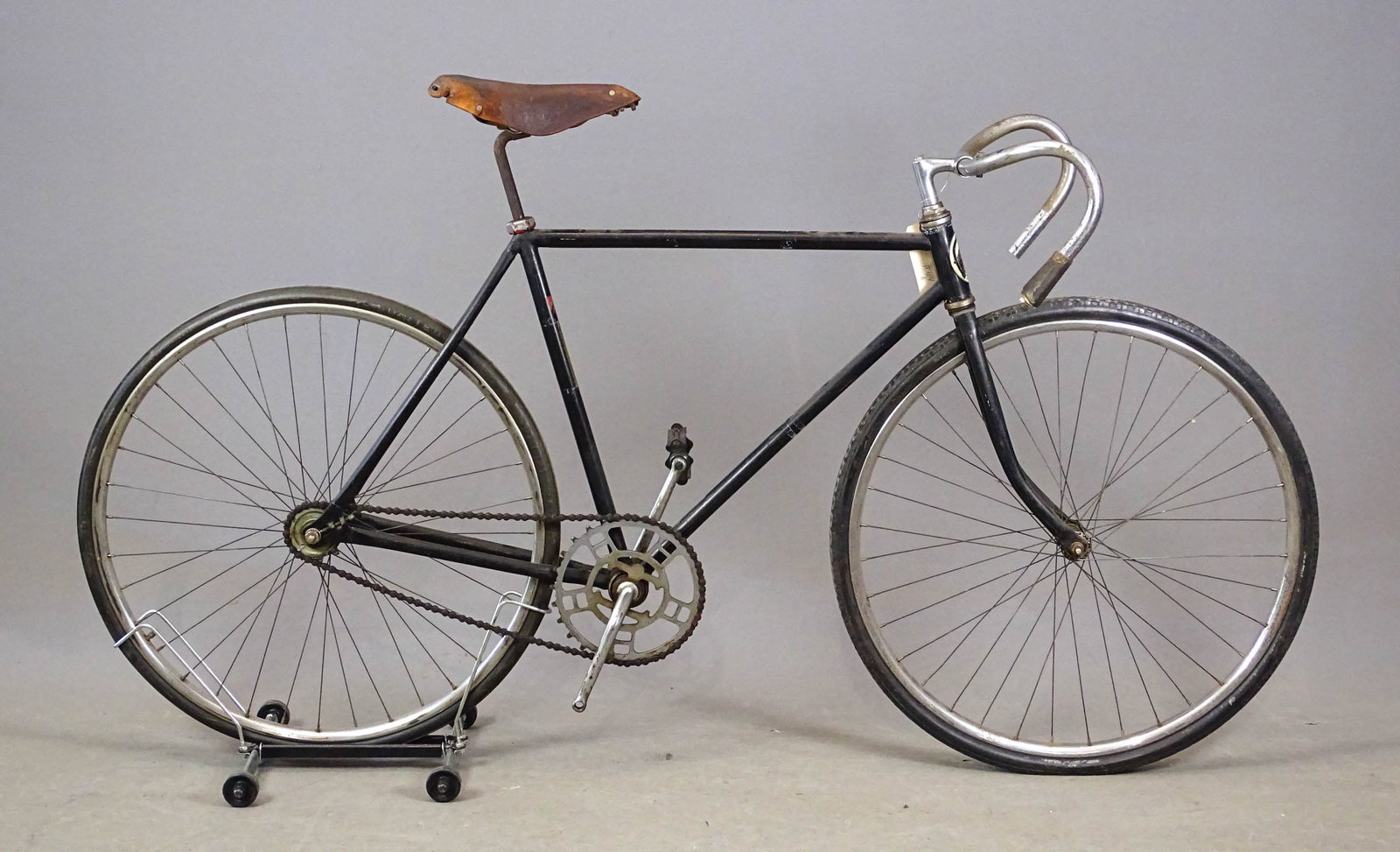 Black Beauty Bicycle: C. 1900's Black Beauty bicycle. 21" frame. Fair condition. Racing handlebars. Mark Mattei Collection.