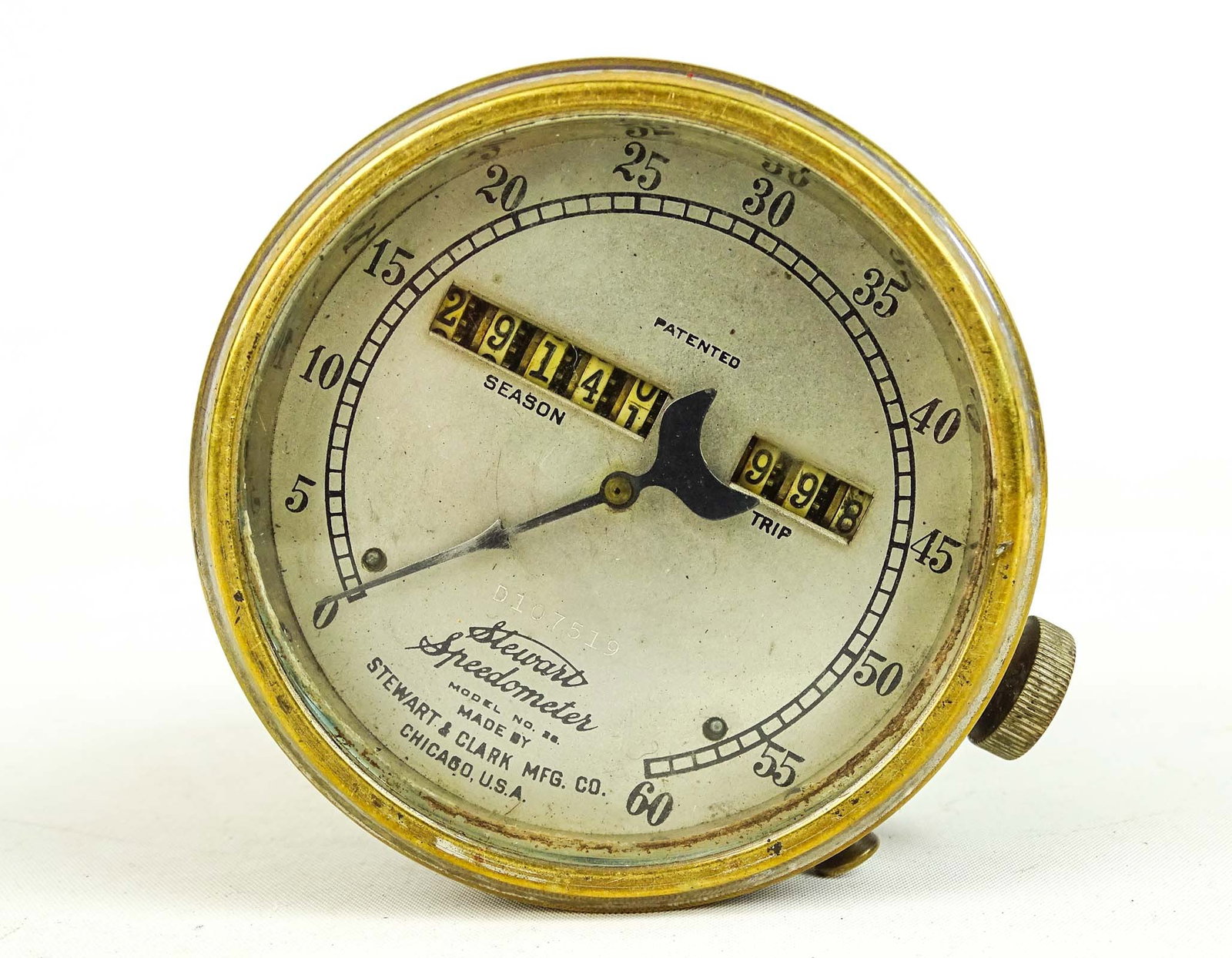 Stewart Speedometer: Stewart speedometer with bracket. 60MPH. Good condition.