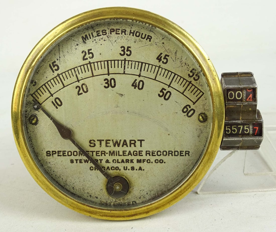 Stewart Speedometer: Stewart speedometer & Veeder cyclometer. 60MPH. Good condition.