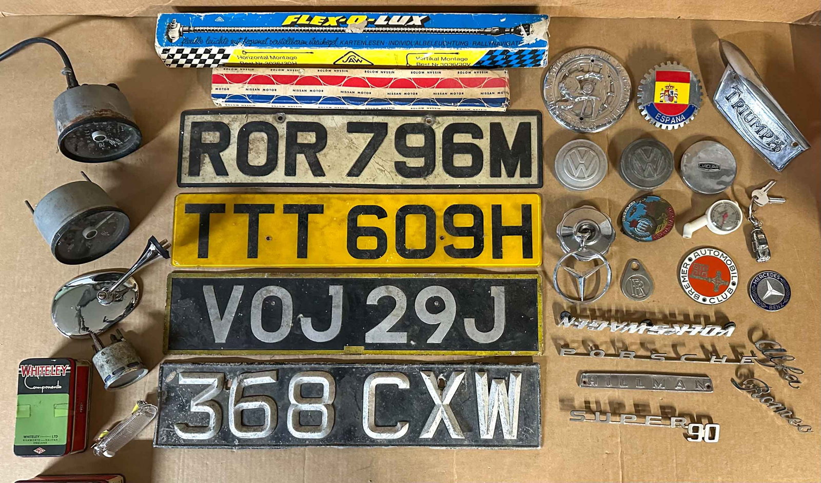 European Lot: Misc European collectibles - license plates, badges, scripts, etc.