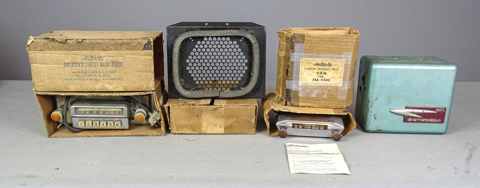 1940's Automobile Radio: 1940's Automobile radio (Motorola). 4 pieces. Some in original wrap.