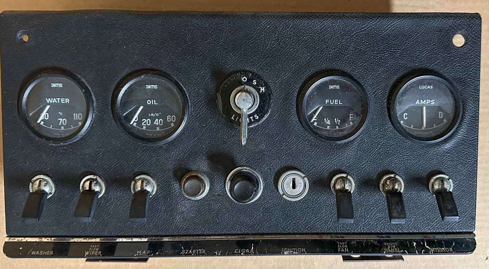 Jaguar Lot: Jaguar E Type Series One dash panel, rocker switch style.