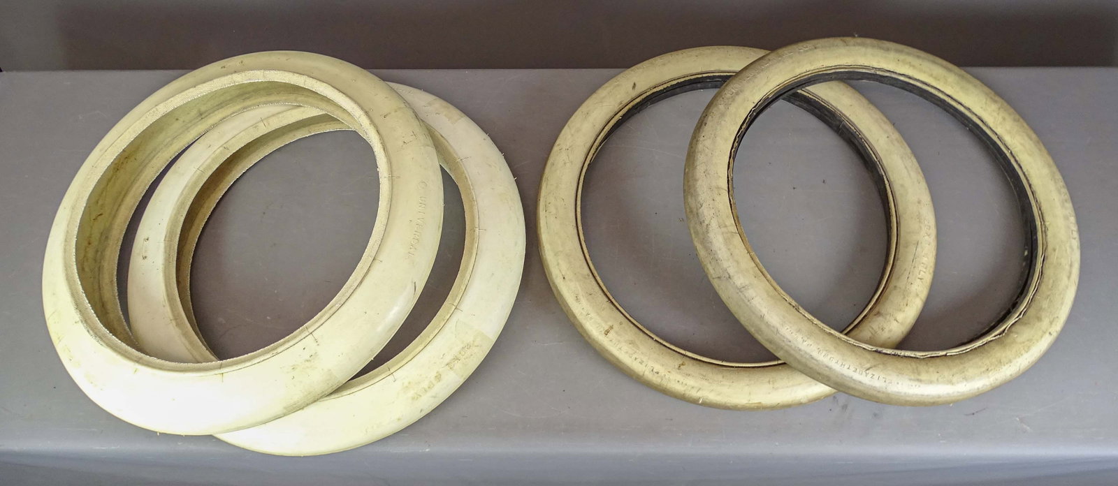 Lot (4) Tires: Two sets of tires including: NOS and used. 20" x 3" 4 ply (Elizabethtown), and 20" x 3" 4 ply (Universal).