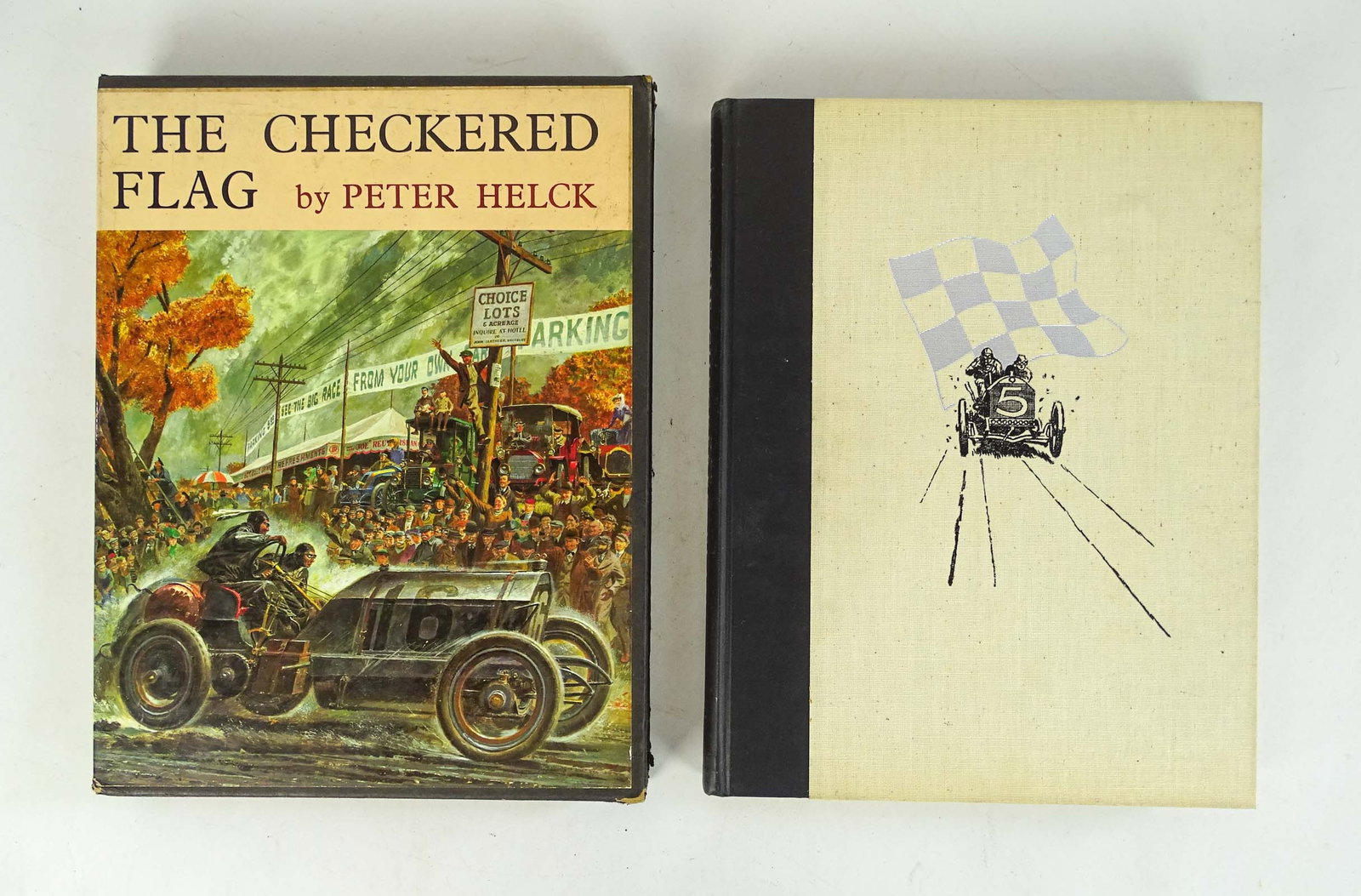Peter Helck Book: Peter Helck book "THE CHECKERED FLAG". Presentation copy #165/500. Signed. Good condition.
