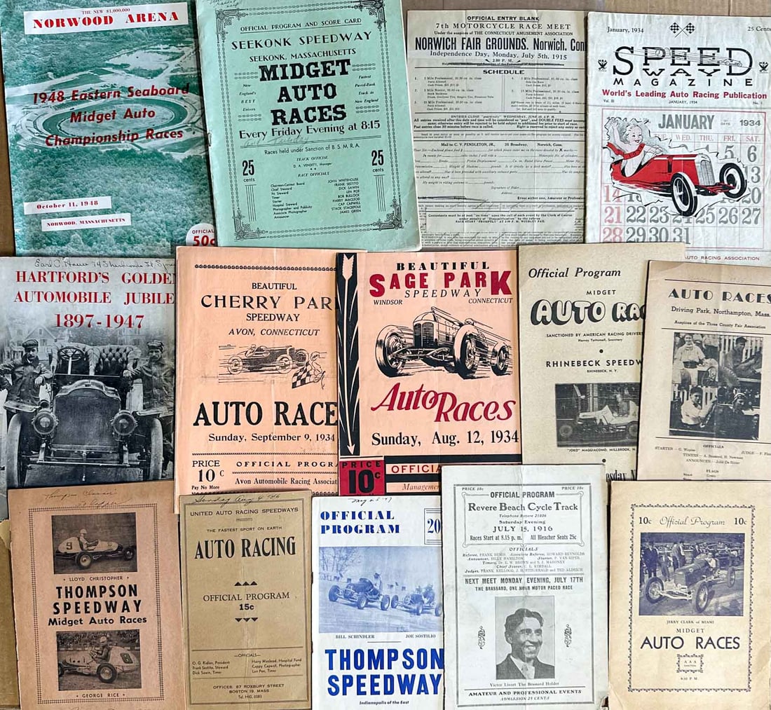 Racing Ephemera Lot: Teens to 1940's race and event programs from various Southern New England tracks and locations.