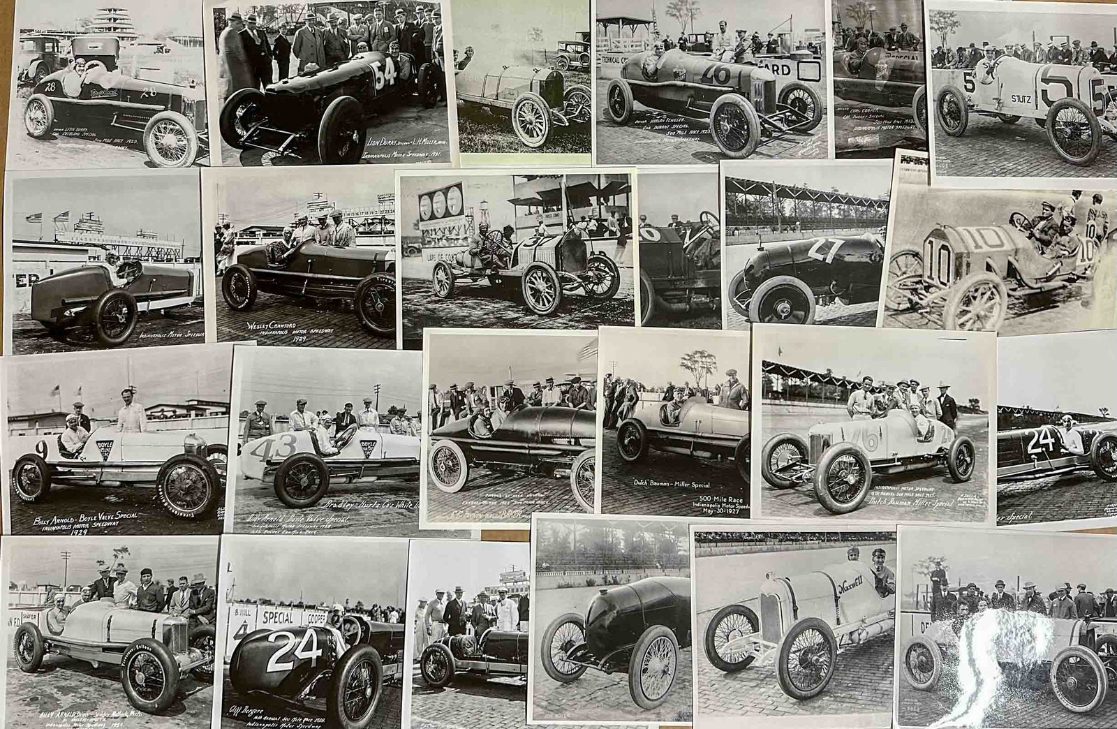 Racing Photographs: 100 (+) teens - 1950's, 8 x 10 glossy photos white edge border, most are Indy 500 Speedway issued, earlier issued are better quality than current copies.