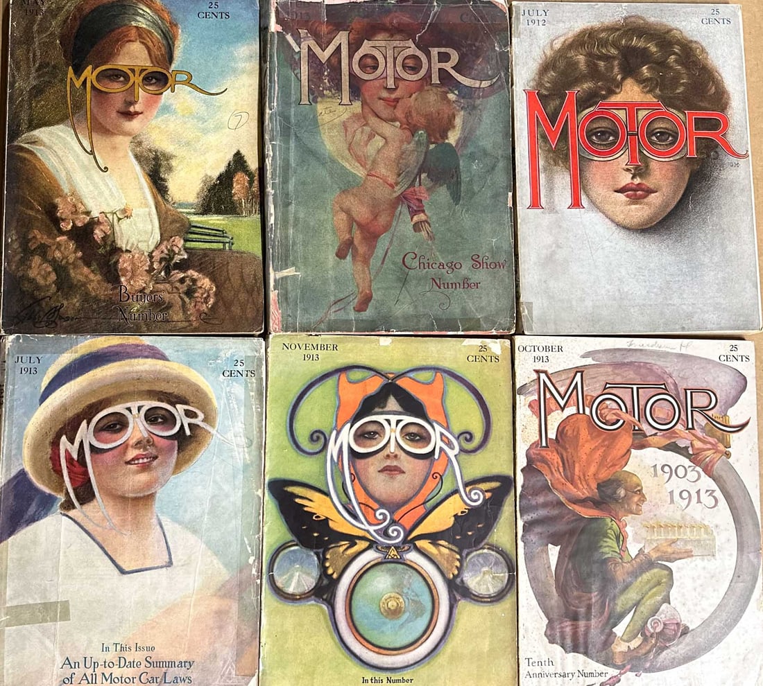 Motor Magazines: Eleven issues of MOTOR magazine from 1913 - 1916, this was a Wm Ran Hearst publication, it was the premier motor magazine of the period with exceptional color artwork.
