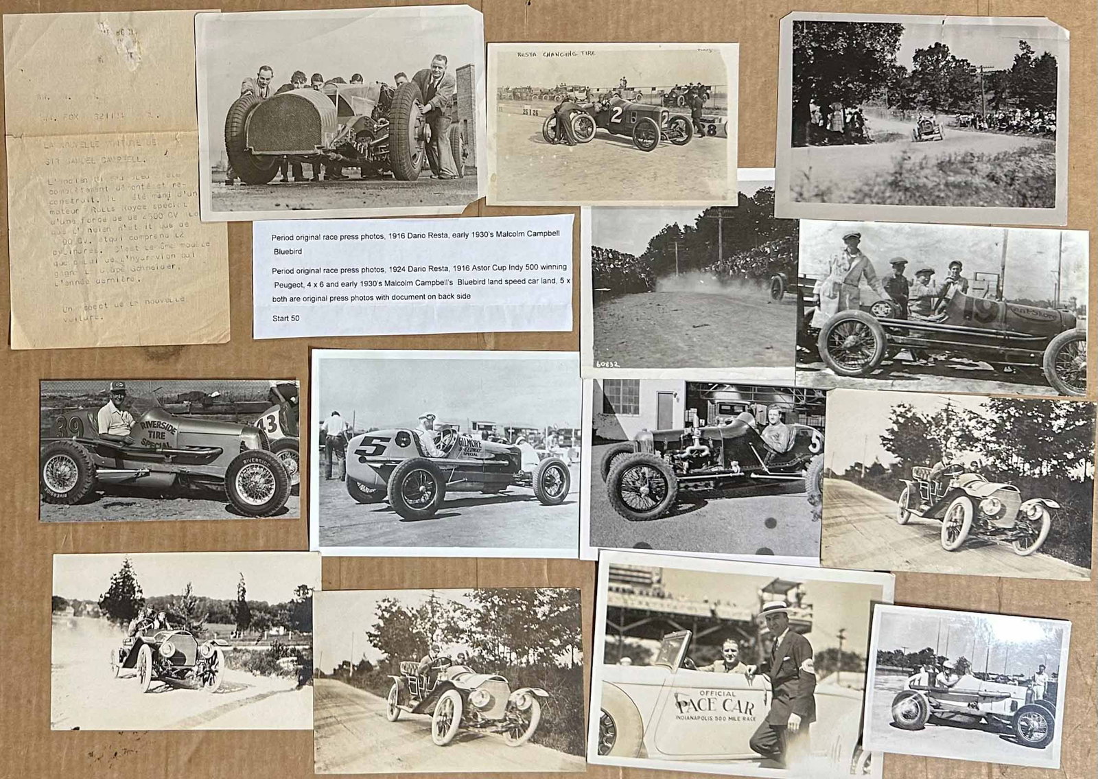 Photograph Lot: Collection of period original photos, two 8 x 10, others are 4 x6 and 5 x 7, many have studio stamp and captions back, eight envelopes with various negatives of 1920's - 1950's drivers.