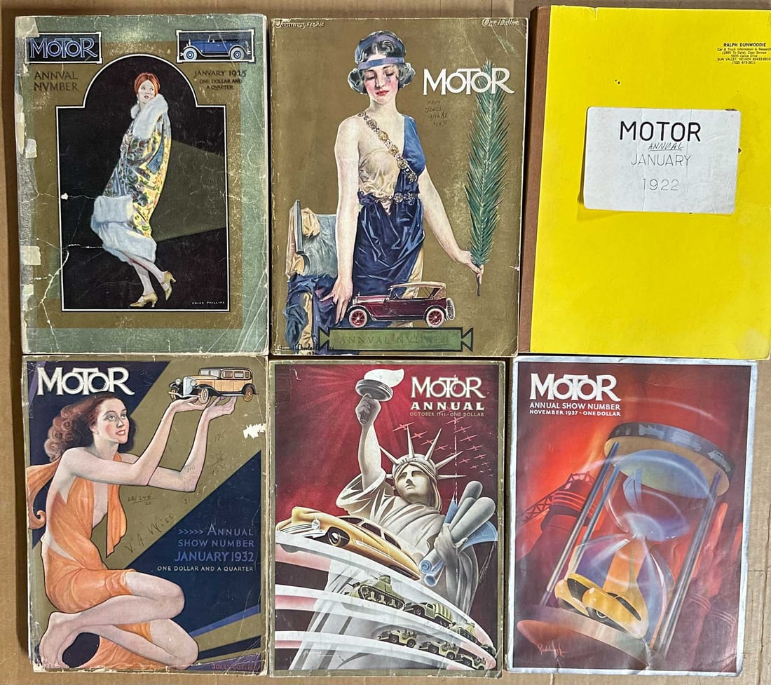 Motor Magazines: Motor Magazine Annual show issues - 1923, 1925, 1932, 1937, 1941 and 1922 with new cover, issues range from 300 to 400 (+) pages each.