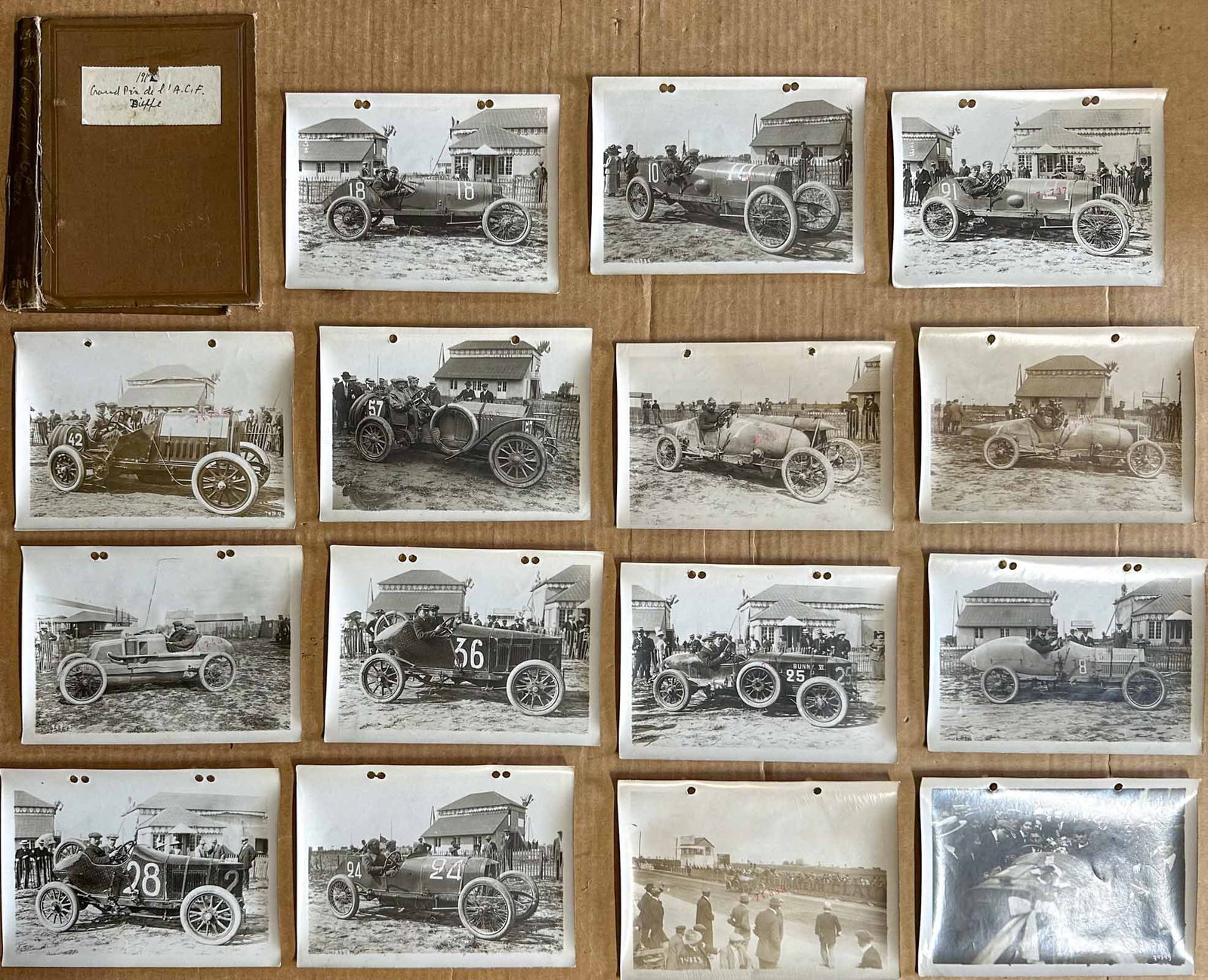 Grand Prix Photo Lot: 1912 French Grand Prix de ACF, Dieppe photo album, studio stamp and info captioned on back, (40+) 5 x 7 photos.