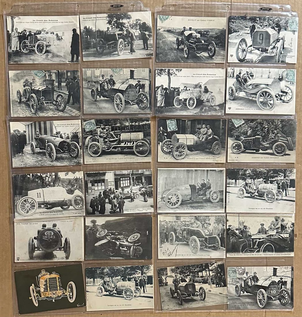 French Racing Photo Postcards: Twenty four French race subject photo image postcards, ca 1903 - 1909.
