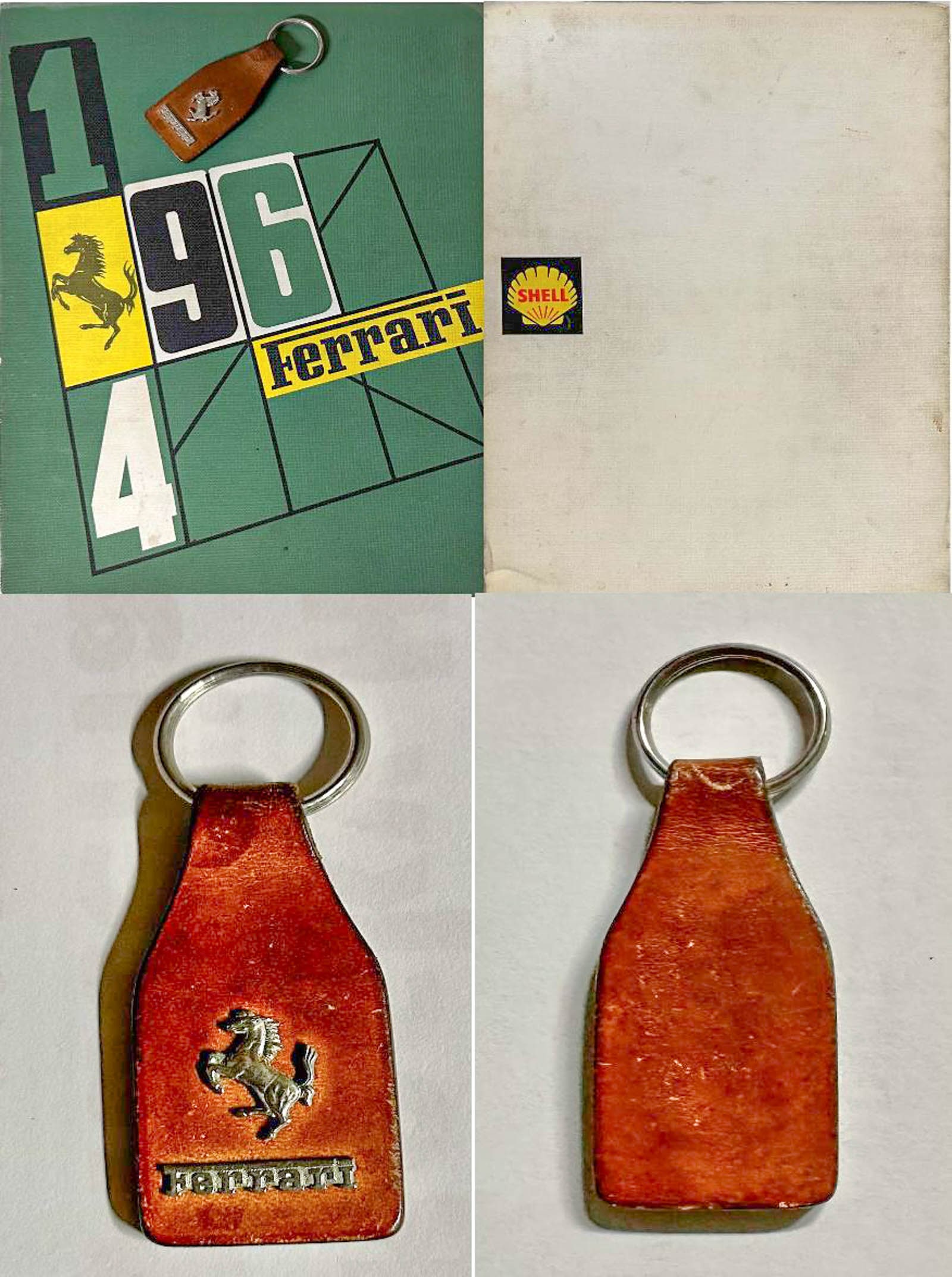 Ferrari Lot: 1964 Ferrari Yearbook and period key fob - leather fob with Ferrari script and logo applied - Yearbook covers all racing and road cars for 1964,100(+) pages, 8.5 x 10.5.