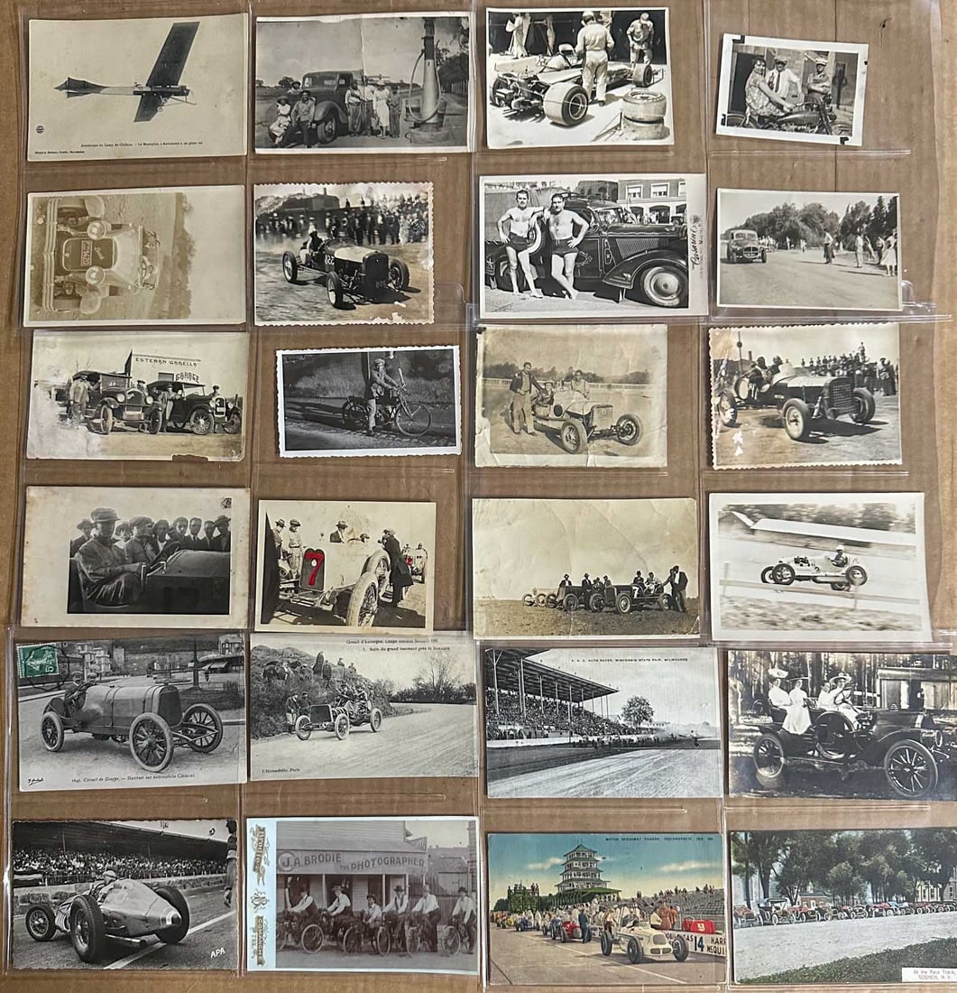 Postcards and Photographs: Forty items - postcards and photos, many racing subjects from early 1900's - 1960's.