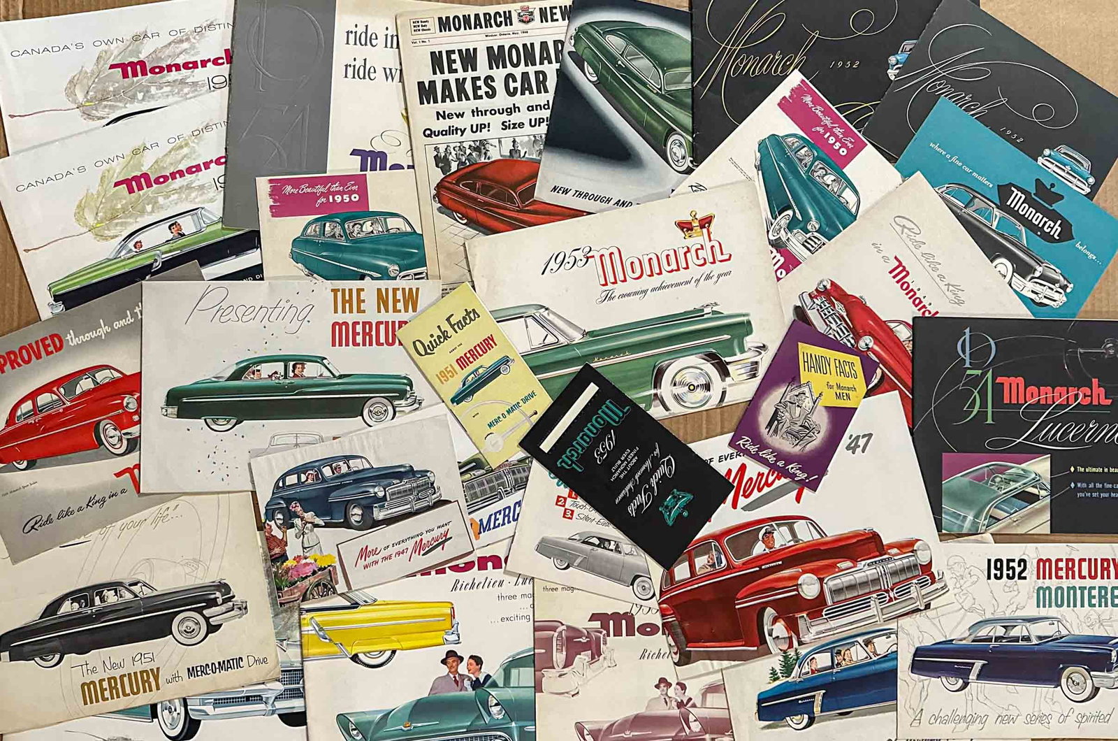 Brochures Lot: 1942 - 1956 Mercury and Canadian Monarch brochures, eighty four total items.