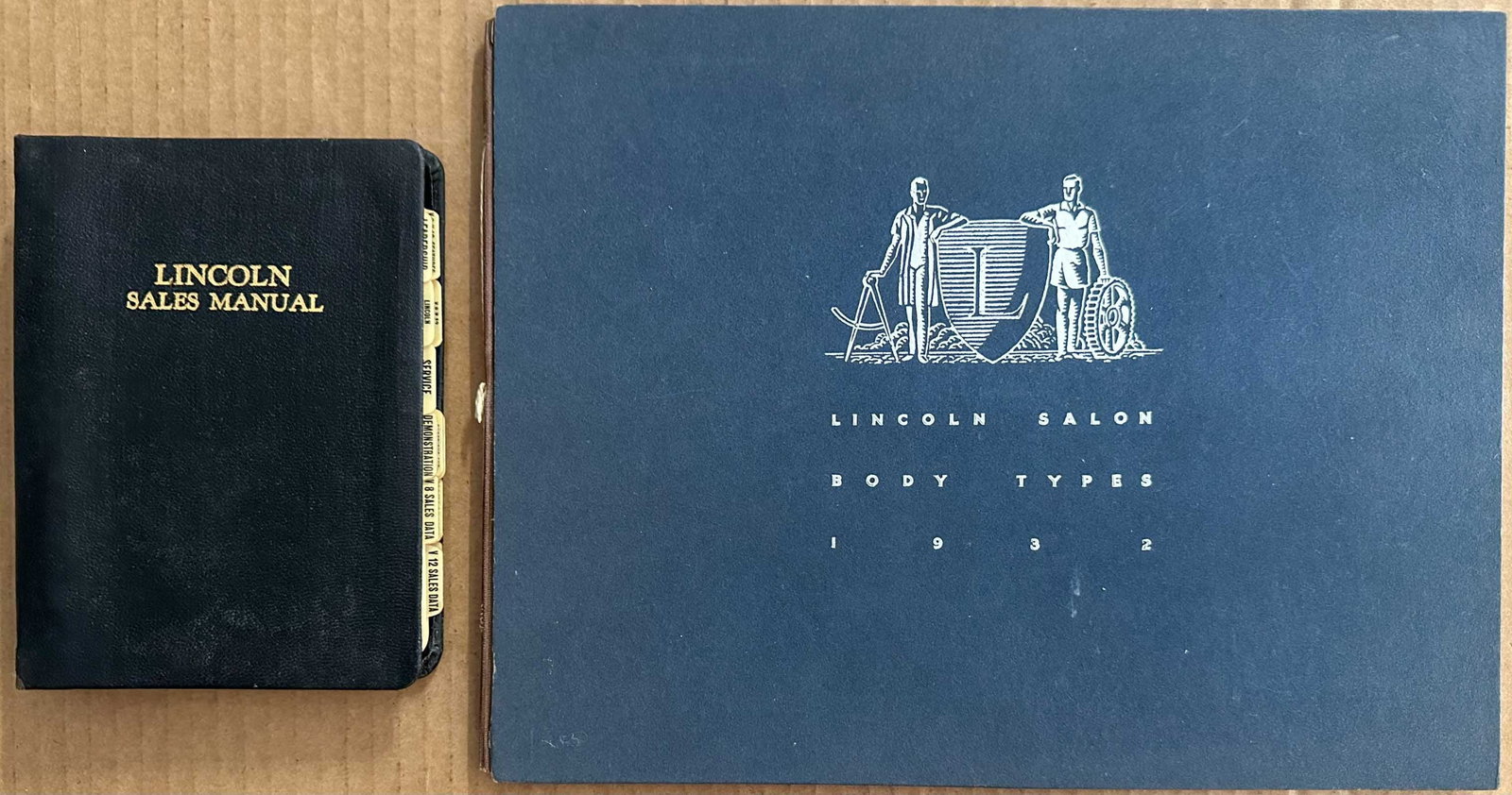 Lincoln Catalog: 1932 Lincoln Model KB V 12 Salon catalog, 9 x 12, 40 pgs and dealer "Lincoln Sales Manual," simulated leather cover, 5 x 6.5, 156 pgs.