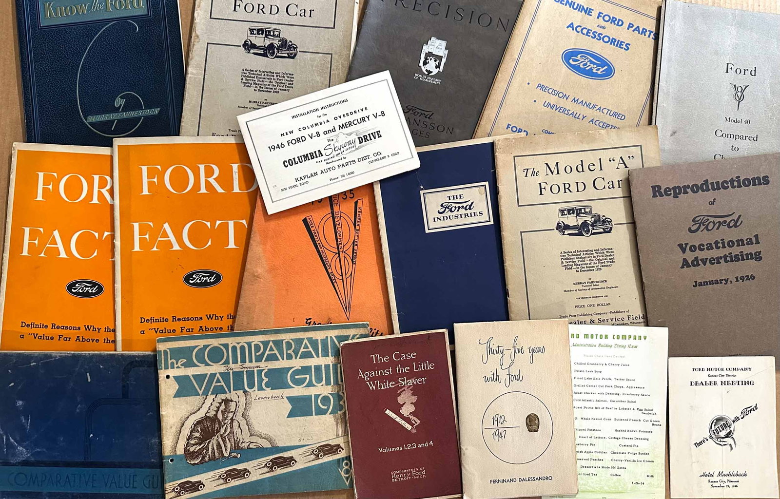 Ford Lot: Collection of Ford related publications from the late 1920's to 1940's, Seven Ford Euro car and truck catalogs from late 1920's - 1933, group of Model A brochures.