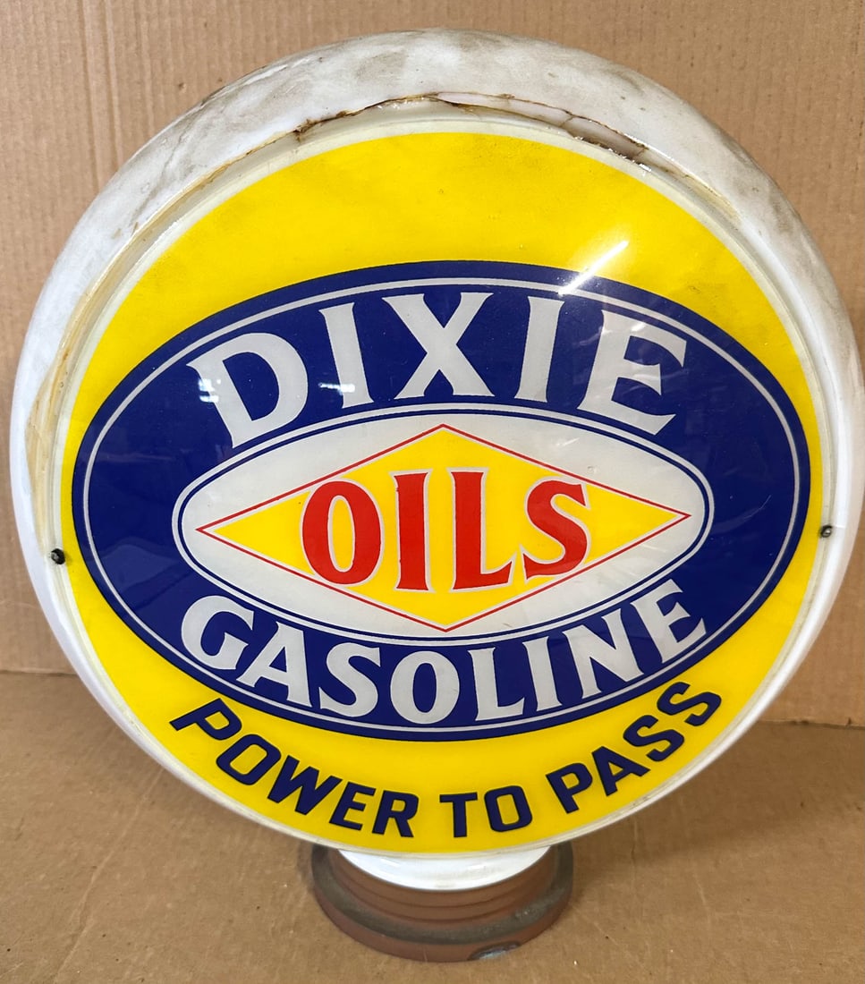 Gas Globe: Dixie Gasoline gas globe, glass body, single face, 16 inch dia.