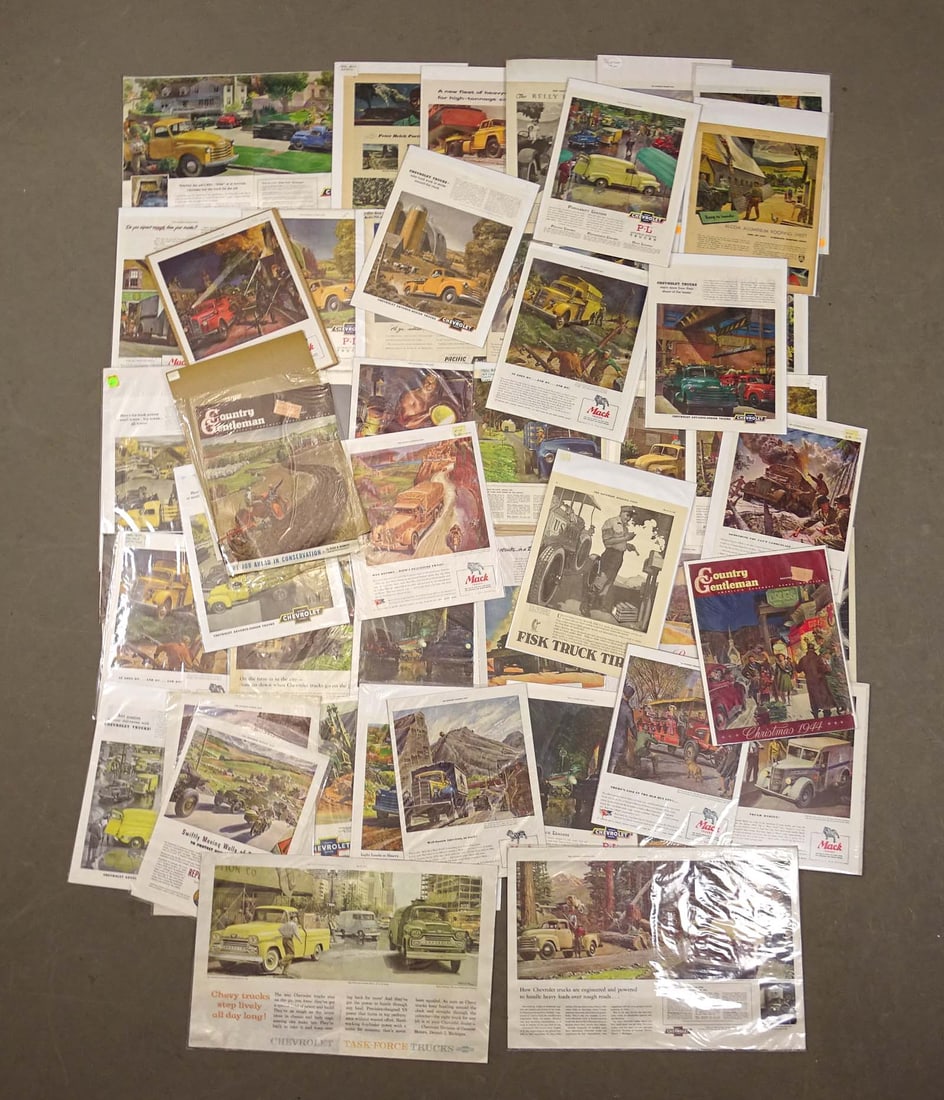 Peter Helck Magazine Lot: Large collection of Peter Helck magazine "tear-outs" (over 50 subjects: rural, truck, military, local, and misc. subjects).