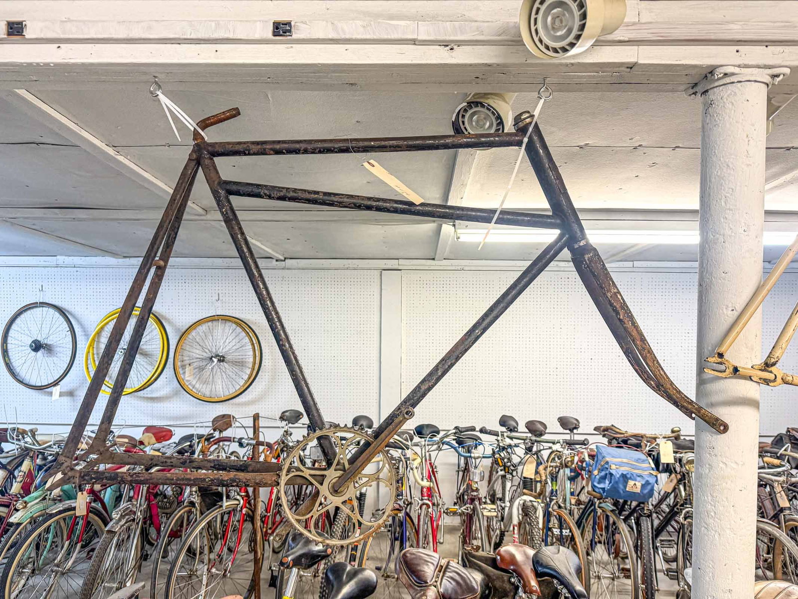Pneumatic Safety Frame Set: Pneumatic Safety frame set. Badged "H & B & Co. Cruso". 26" frame. As found. Mark Mattei Collection.