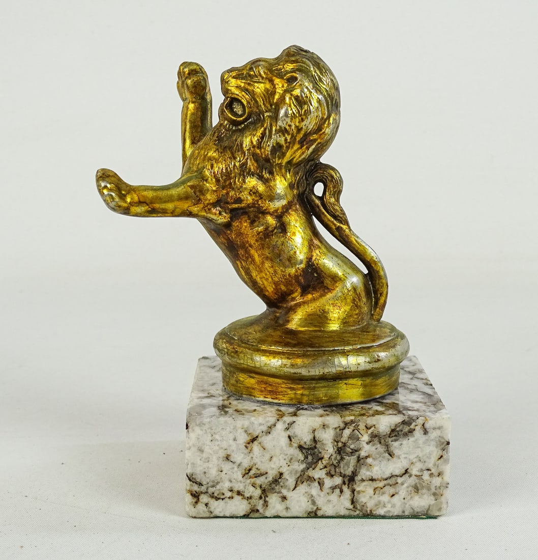 1926 Franklin Lion Radiator Mascot: 1926 Franklin Lion Radiator mascot on marble base. 6" Ht..