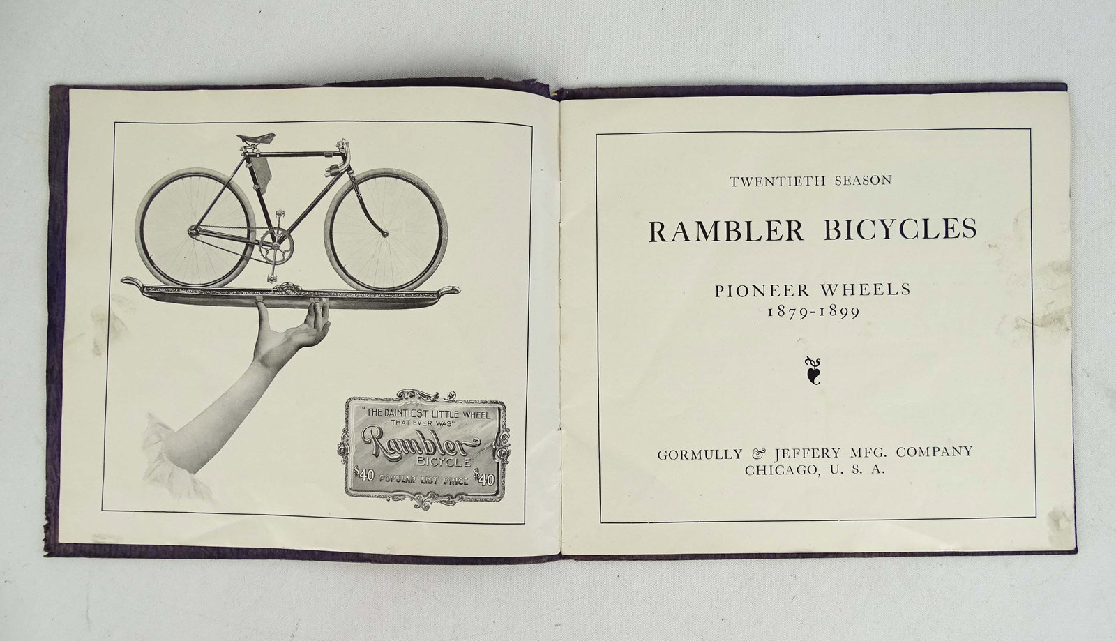Gormully Jeffrey Catalog: 1899 Gormully + Jeffrey bicycle catalog. Fair-Good condition. Glenn Eames Collection Burlington Vermont.