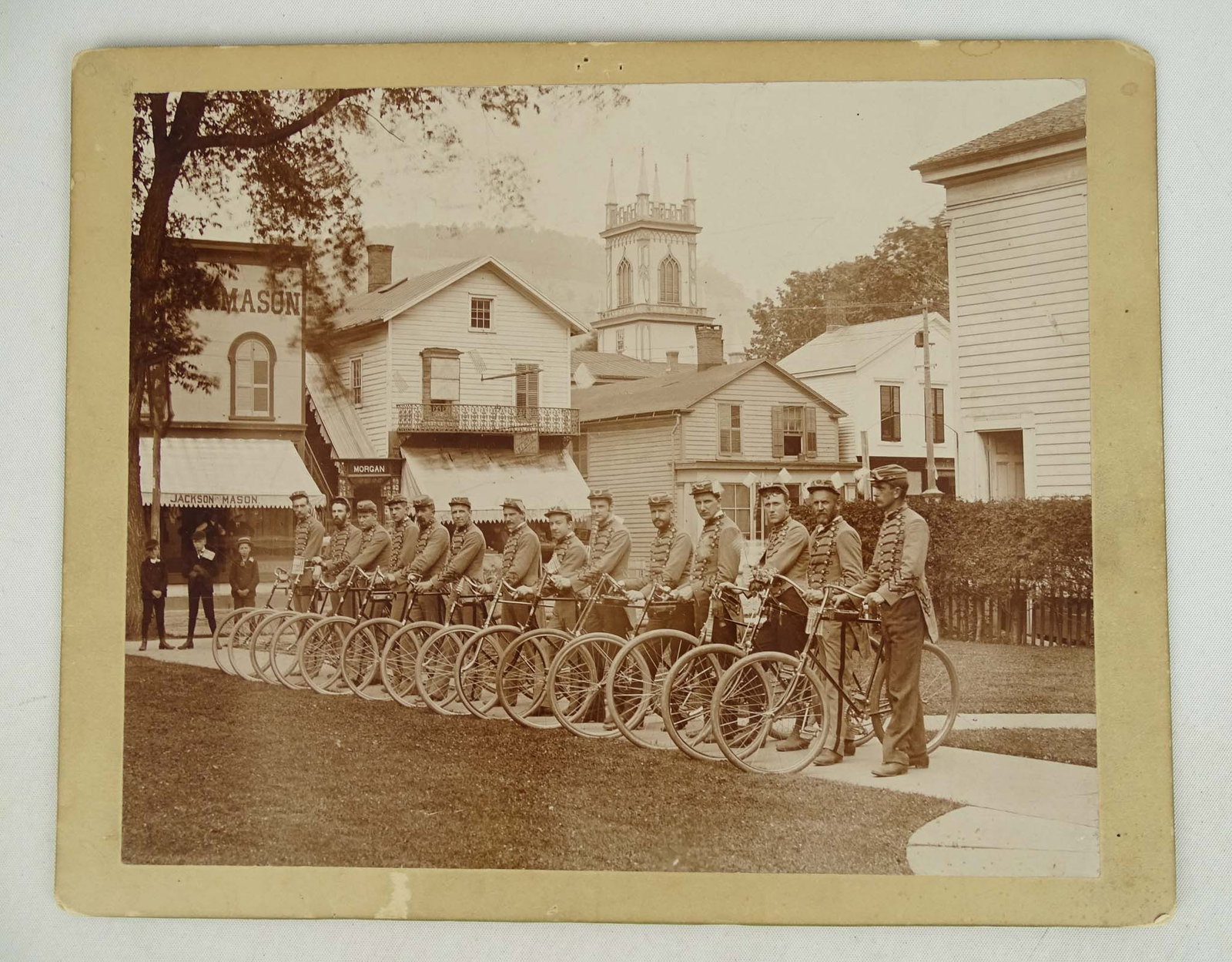 Fire Brigade Photo: Large photo. Image 8" x 10" of the Delhi New York Bicycle Fire Brigade circa 1895. Good condition. Glenn Eames Collection Burlington Vermont.