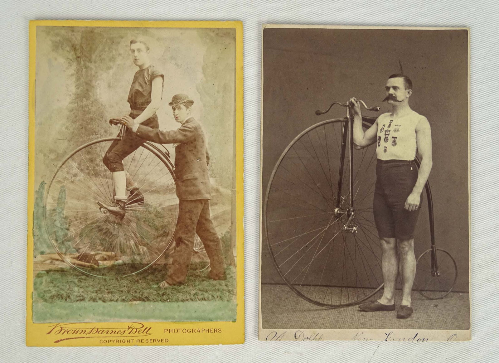 Racing Cyclist Photographs: Photograph: Racing cyclist Asa Dolph with his Rudge racing high wheel 1885 New London Ontario / racing cyclist on his double hollow for high wheel racer - London U.K. Circa 1884. Good condition. Glenn