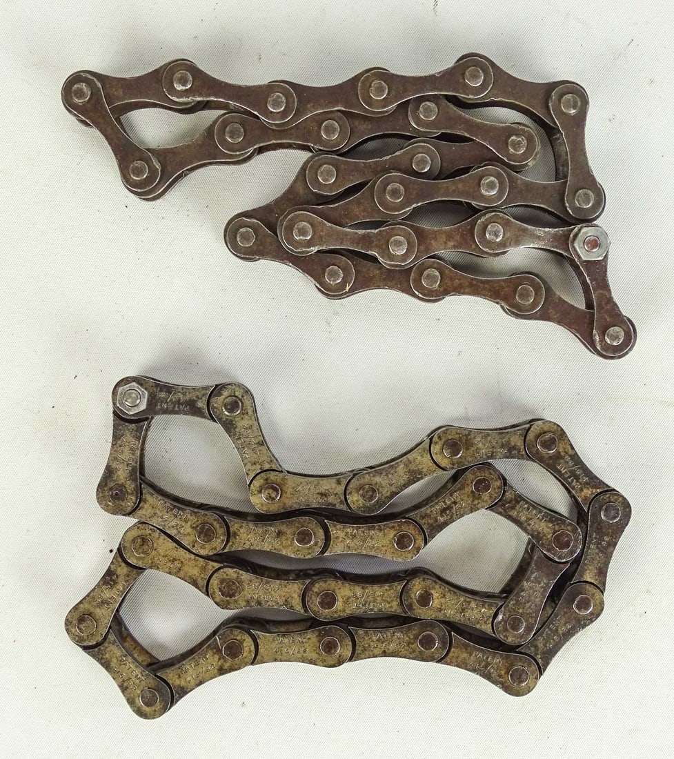 Kangaroo Safety Chains: Two chains for a Hillman Herbert Cooper "Kangaroo" or similar Kangaroo style high wheel safety. Good condition. Glenn Eames Collection Burlington Vermont.