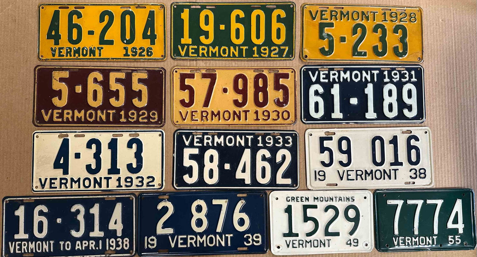 License Plates: Vermont license plates from 1926 to 1955 and New Hampshire plates from 1921 to 1953.