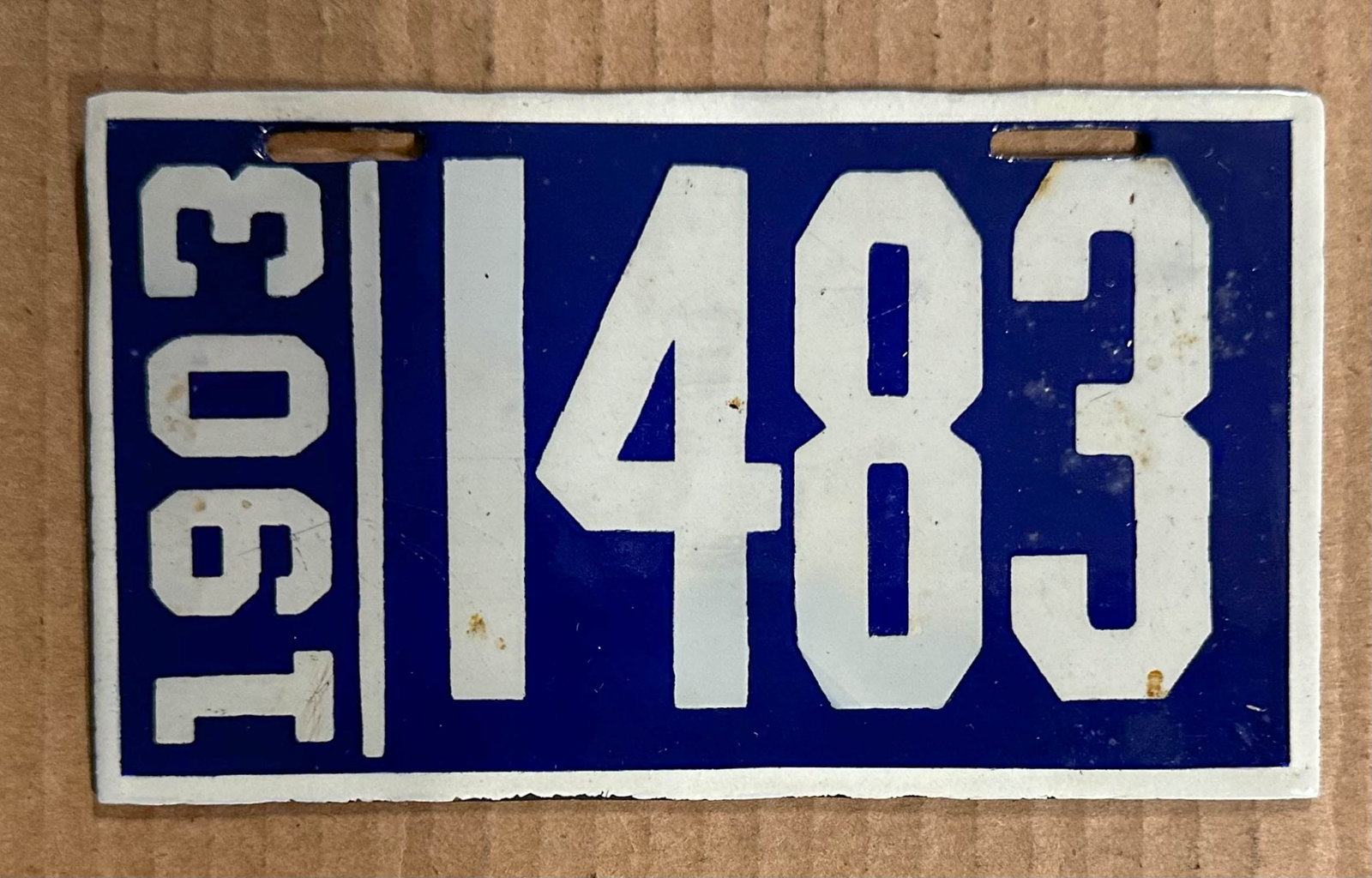License Plate: 1903 Philadelphia, Pennsylvania pre state porcelain plate, #1483.