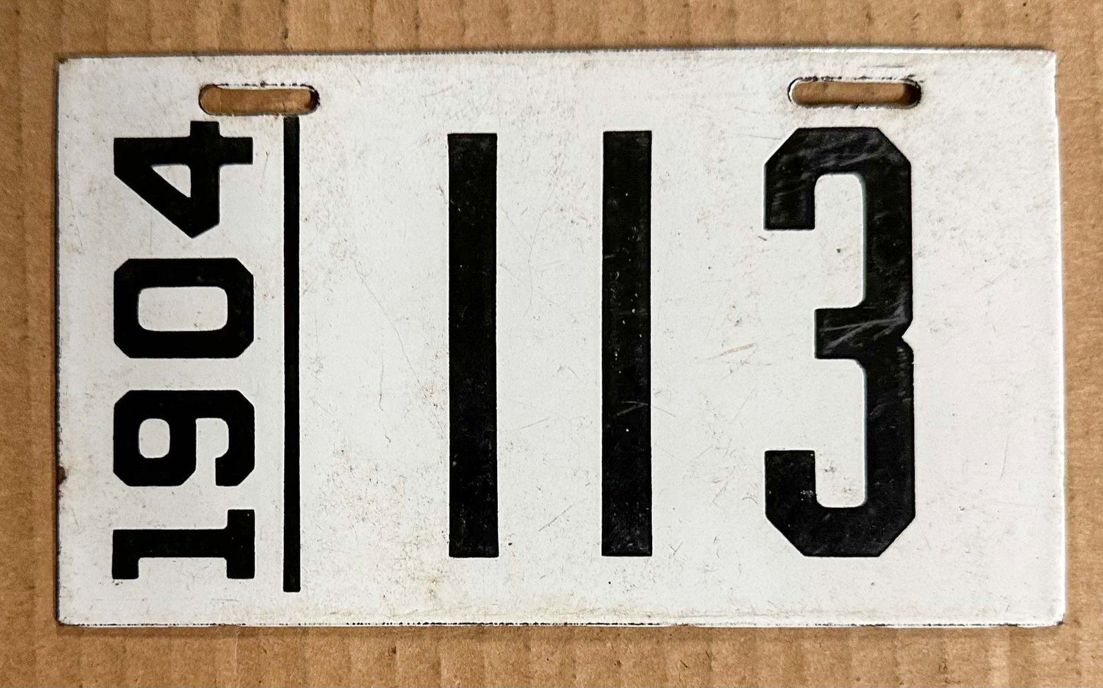 License Plate: 1904 Philadelphia, Pennsylvania pre state porcelain plate, #113.