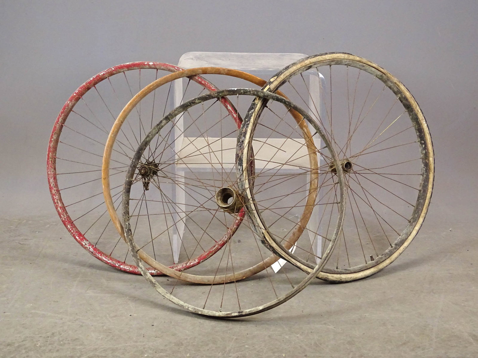 Bicycle Rims: Lot (4) early wooden bicycle rims. As is.