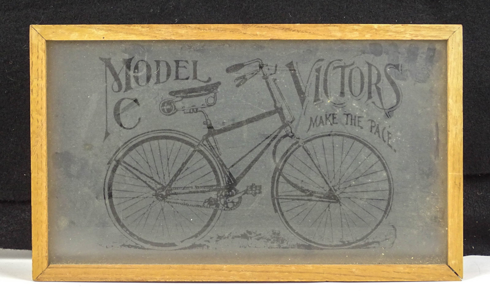 Victor Glass Panel: Victor decorated glass panel. 9" x 14 1/2".