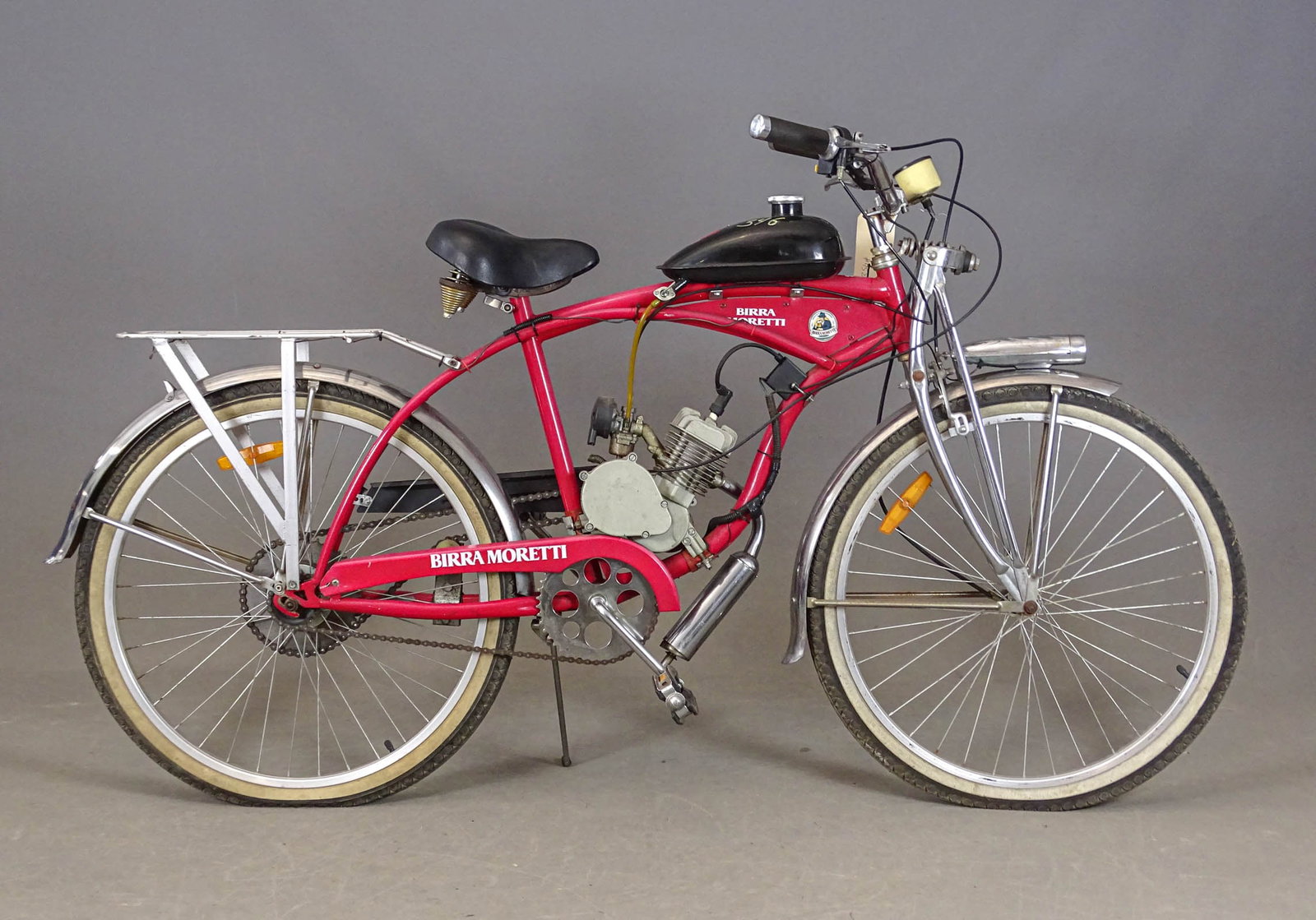 Vintage Motorized Bicycle: Vintage motorized bicycle. Modeled after a Whizzer. 18" frame. Fair condition. Unsure if running. Meltz Collection Columbia County New York.