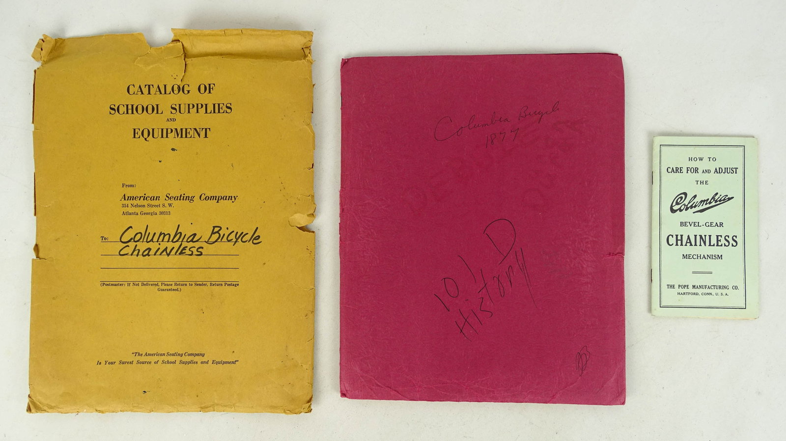 Columbia Chainless Ephemera: Columbia Chainless ephemera lot including: Catalog, reprint catalog. As is.