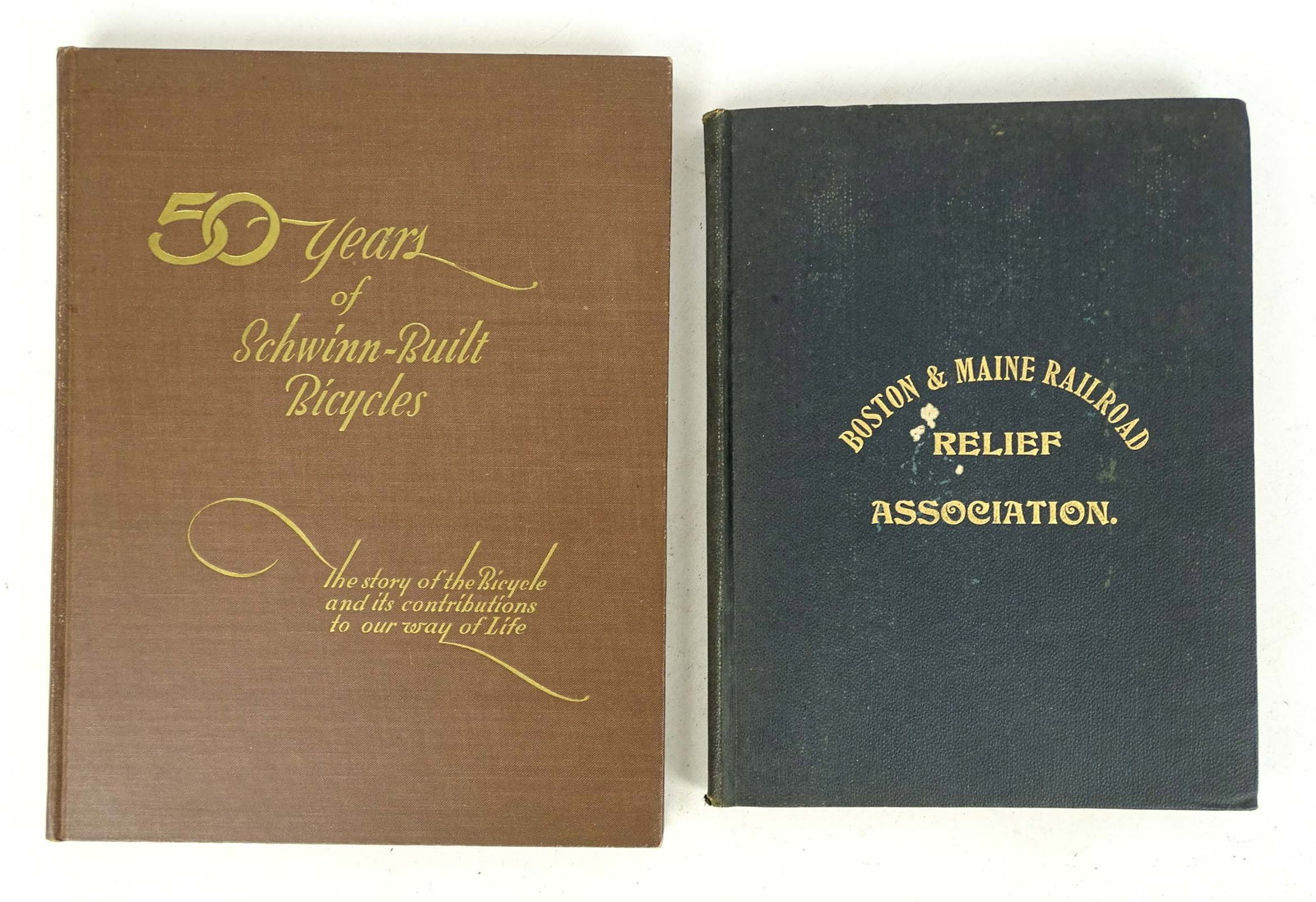 Book Lot: Book lot including: "BOSTON & MAINTE RAILROAD RELIEF ASSOCIATION" and "50 Years of Schwinn-Built Bicycles". Good condition.