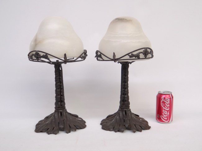 Pair Lamps: Pair decorative lamps with alabaster shades. 18Ht."