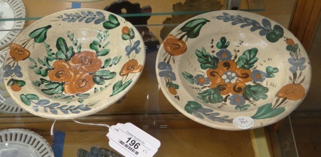 Redware Dishes: Lot three decorated redware dishes.