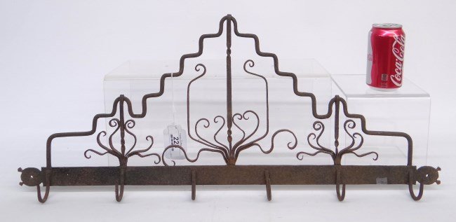 Iron Wall Rack: Blacksmith made iron wall rack. 30 W."