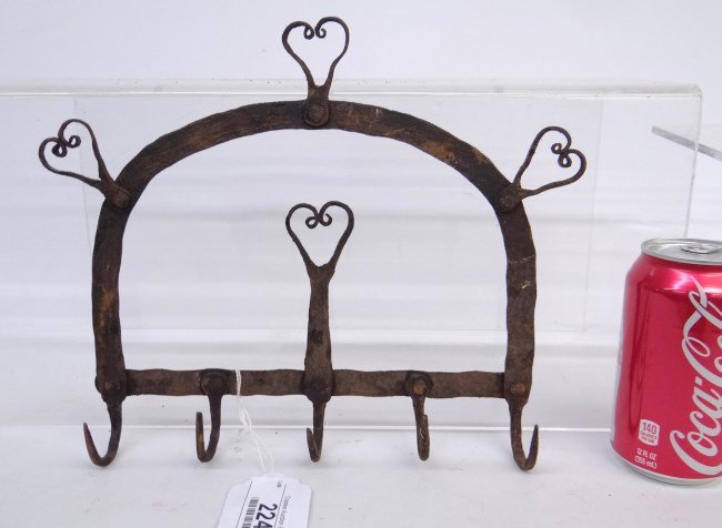 Iron Wall Rack: Blacksmith made iron wall rack. 11 1/2 W."