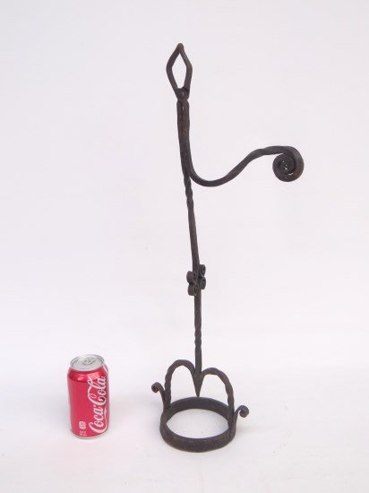 Iron Rush Lamp: Blacksmith made iron rush lamp. 24 Ht."