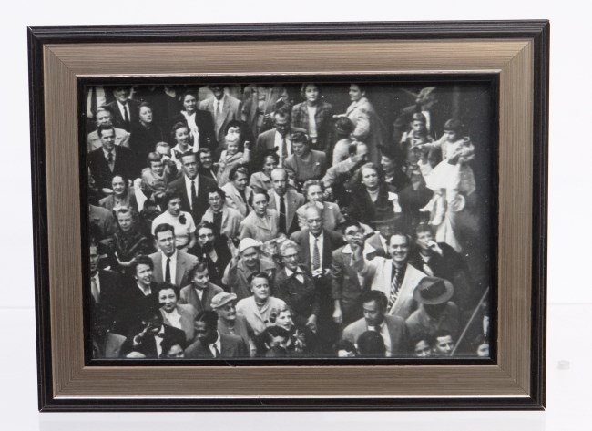Al Macy Photograph: C. 1950's Vintage Al Macy 5 x 7" photograph, N.Y.C. dockside crowd. Estate stamp verso."