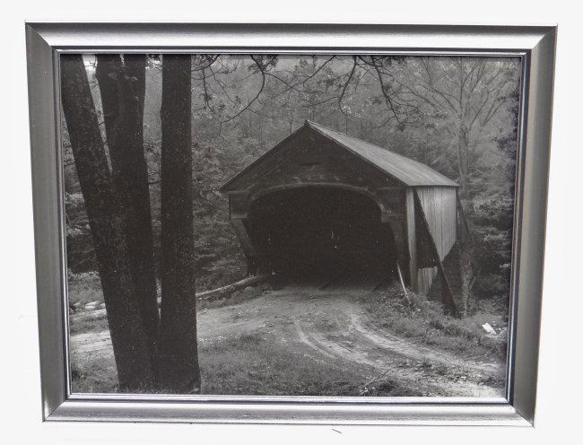 Al Macy Photograph: C. 1950's Vintage Al Macy 8 x 10" photograph, Vermont covered bridge. Estate stamp verso."