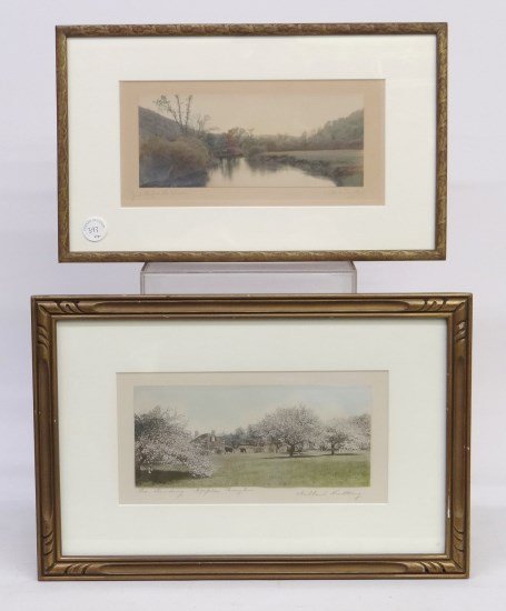 Wallace Nutting Print: Lot including Wallace Nutting hand colored print The Bending Apple Bough" (sight 5 1/2" x 11"), along with hand colored print signed and titled "Just Before The Shower", "Albert Smith" (sight 5 1/4" x