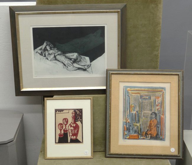 Artwork Lot: Lot three pieces artwork including woodblock print signe LRC Glauckoff", print signed and numbered "71/160 Cottavin", print signed and numbered #52/110 S. A...."."