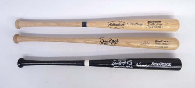Baseball Autographed Bats: Lot of signed bats including Frank Thomas 35", Willie Mays, unknown."