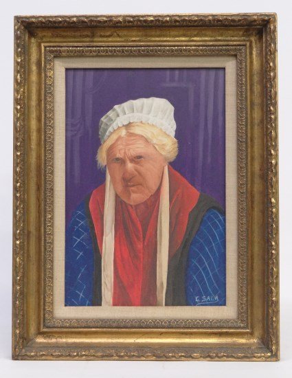 Painting Guido Sala: Watercolor portrait signed LRC G. Sala". Has label verso reading "Watercolor by Guido Sala 1962, done in Italy....". Sight 11 1/2" x 8"."