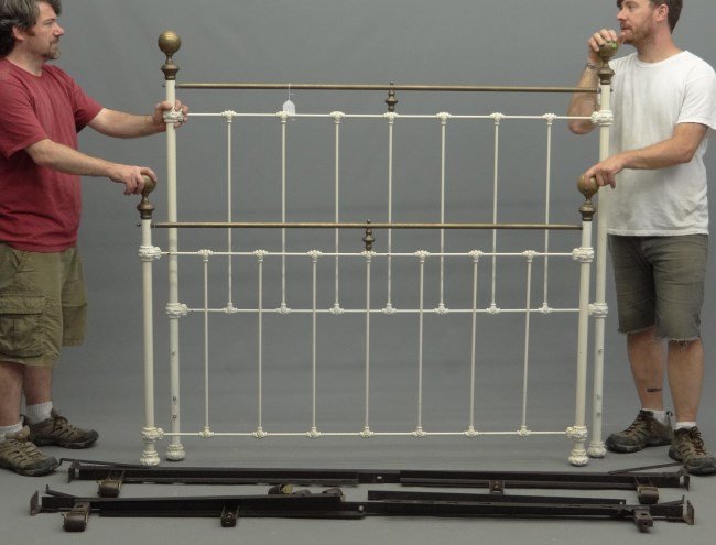 Brass Bed: Vintage brass and iron bed. 60 W, 59" Ht."