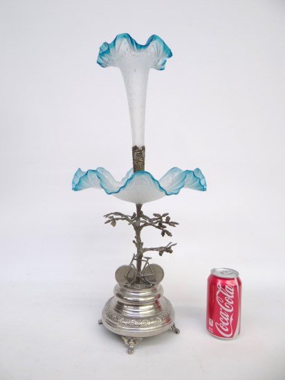 Victorian Epergne With Safety Bicycle: Victorian two tiered Epergne with safety bicycle, dated 1910. 22 1/2 Ht., good condition."