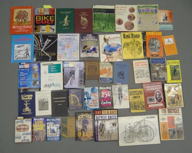 Bicycle Books: Large lot misc. bicycle related books including Colonel Albert Pope..", "Around The World On A Bicycle", "The Art of The Wheelmen", etc. Good condition."